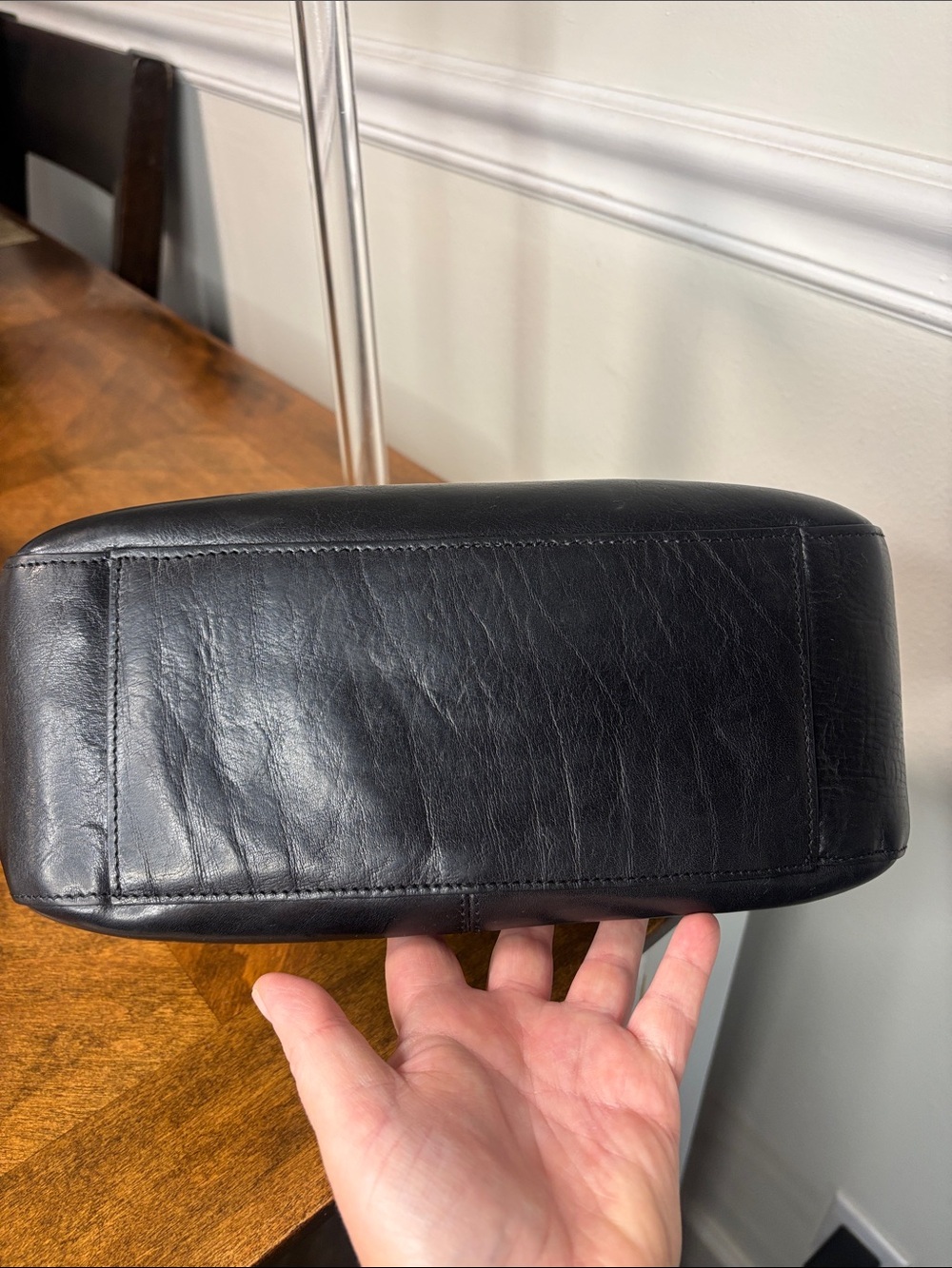 WILSON’S LEATHER Smooth Black Leather Double Top-Handle Satchel with Twilly- EUC - Picture 14 of 16